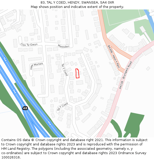 83, TAL Y COED, HENDY, SWANSEA, SA4 0XR: Location map and indicative extent of plot