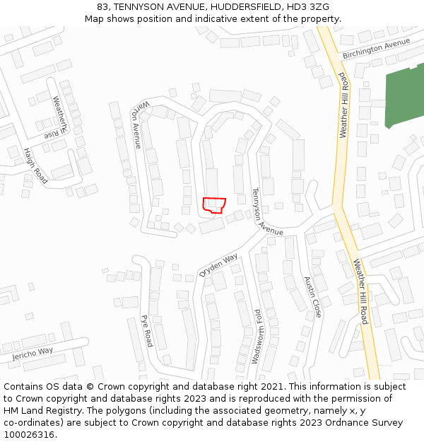 83, TENNYSON AVENUE, HUDDERSFIELD, HD3 3ZG: Location map and indicative extent of plot