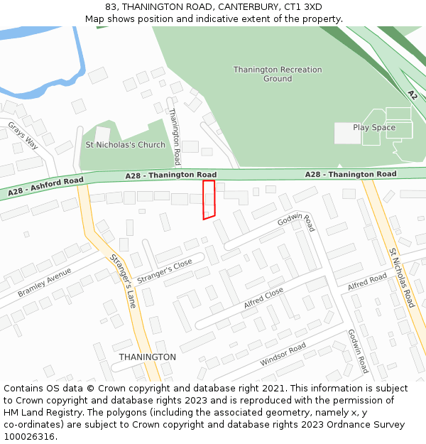 83, THANINGTON ROAD, CANTERBURY, CT1 3XD: Location map and indicative extent of plot