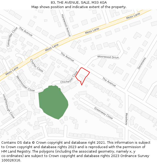 83, THE AVENUE, SALE, M33 4GA: Location map and indicative extent of plot