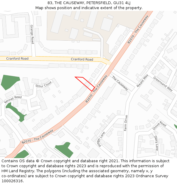 83, THE CAUSEWAY, PETERSFIELD, GU31 4LJ: Location map and indicative extent of plot