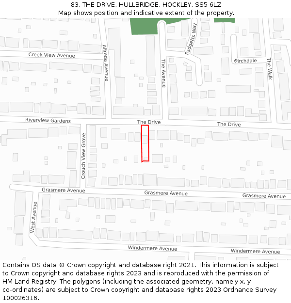 83, THE DRIVE, HULLBRIDGE, HOCKLEY, SS5 6LZ: Location map and indicative extent of plot