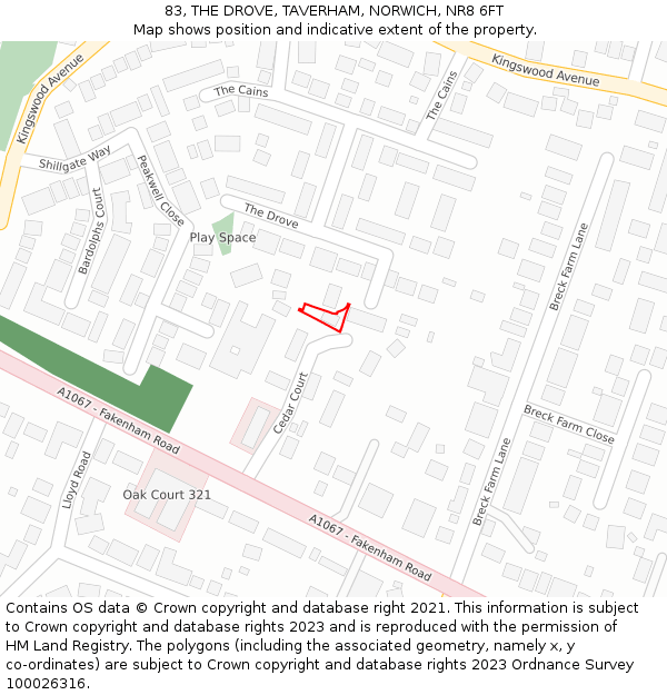 83, THE DROVE, TAVERHAM, NORWICH, NR8 6FT: Location map and indicative extent of plot