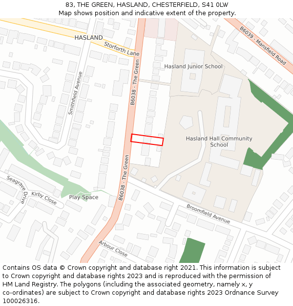 83, THE GREEN, HASLAND, CHESTERFIELD, S41 0LW: Location map and indicative extent of plot