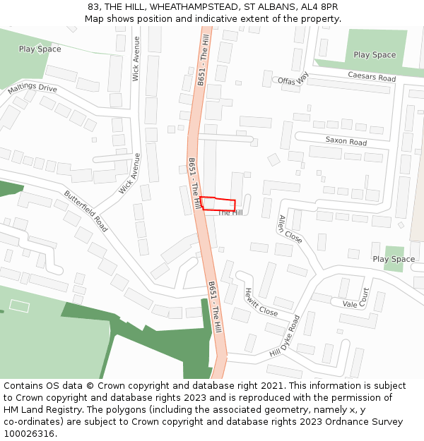 83, THE HILL, WHEATHAMPSTEAD, ST ALBANS, AL4 8PR: Location map and indicative extent of plot