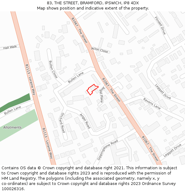 83, THE STREET, BRAMFORD, IPSWICH, IP8 4DX: Location map and indicative extent of plot