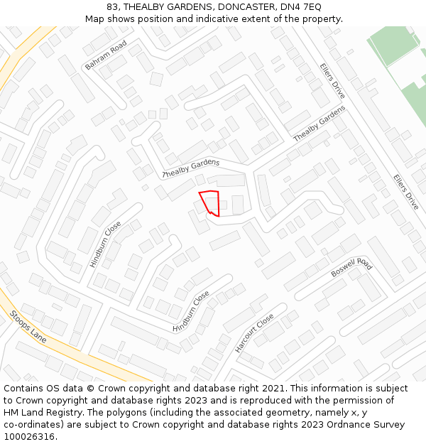 83, THEALBY GARDENS, DONCASTER, DN4 7EQ: Location map and indicative extent of plot