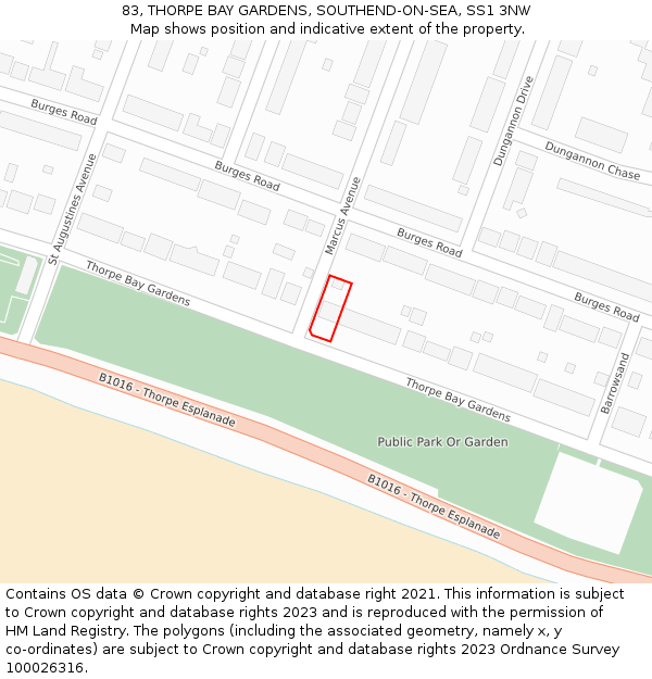 83, THORPE BAY GARDENS, SOUTHEND-ON-SEA, SS1 3NW: Location map and indicative extent of plot