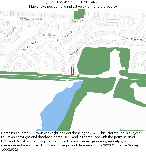 83, TIVERTON AVENUE, LEIGH, WN7 5BF: Location map and indicative extent of plot