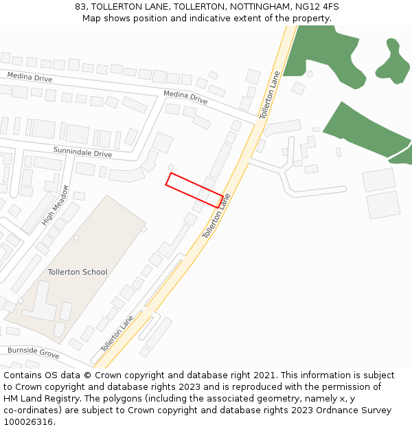 83, TOLLERTON LANE, TOLLERTON, NOTTINGHAM, NG12 4FS: Location map and indicative extent of plot