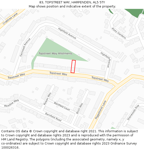 83, TOPSTREET WAY, HARPENDEN, AL5 5TY: Location map and indicative extent of plot