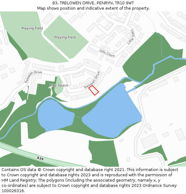 83, TRELOWEN DRIVE, PENRYN, TR10 9WT: Location map and indicative extent of plot