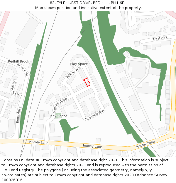 83, TYLEHURST DRIVE, REDHILL, RH1 6EL: Location map and indicative extent of plot