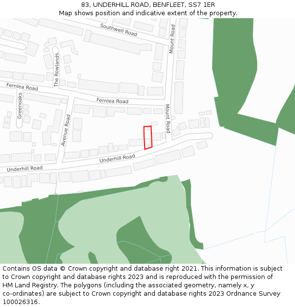 83, UNDERHILL ROAD, BENFLEET, SS7 1ER: Location map and indicative extent of plot