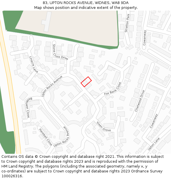 83, UPTON ROCKS AVENUE, WIDNES, WA8 9DA: Location map and indicative extent of plot