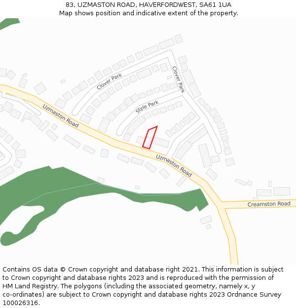 83, UZMASTON ROAD, HAVERFORDWEST, SA61 1UA: Location map and indicative extent of plot