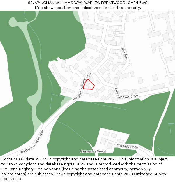 83, VAUGHAN WILLIAMS WAY, WARLEY, BRENTWOOD, CM14 5WS: Location map and indicative extent of plot