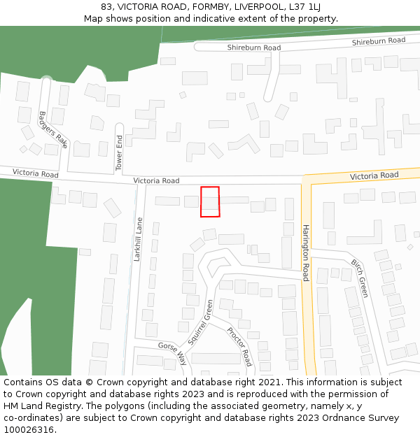 83, VICTORIA ROAD, FORMBY, LIVERPOOL, L37 1LJ: Location map and indicative extent of plot