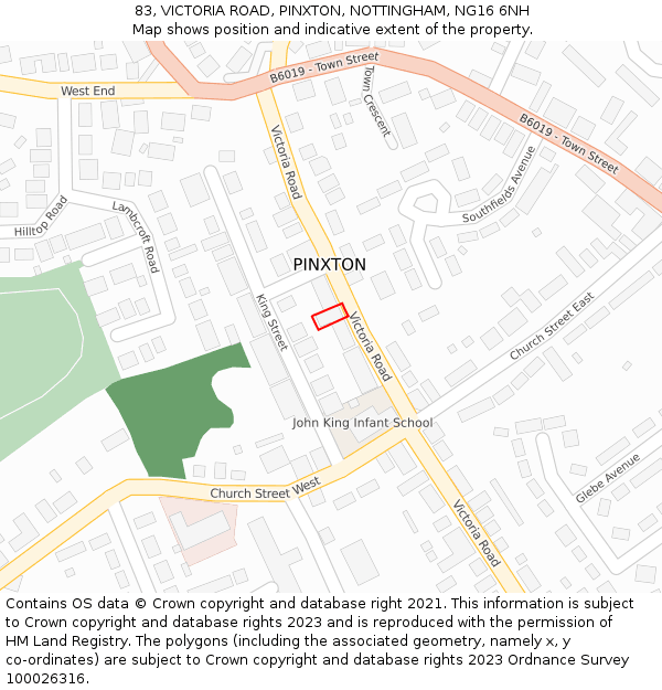 83, VICTORIA ROAD, PINXTON, NOTTINGHAM, NG16 6NH: Location map and indicative extent of plot