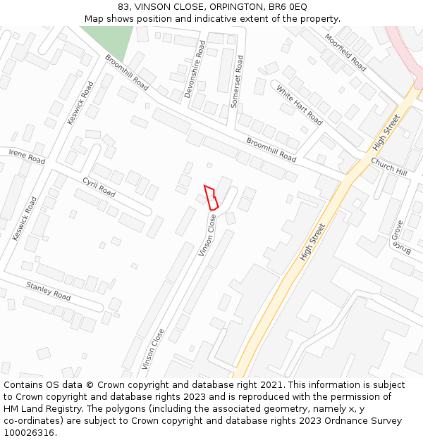 83, VINSON CLOSE, ORPINGTON, BR6 0EQ: Location map and indicative extent of plot