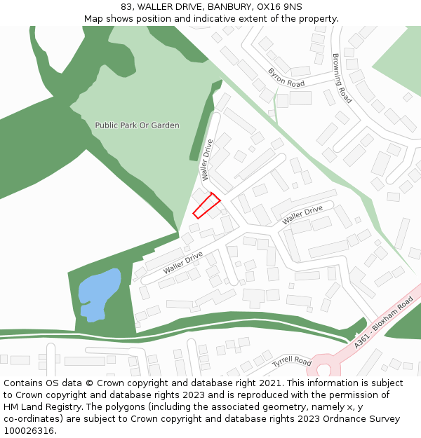 83, WALLER DRIVE, BANBURY, OX16 9NS: Location map and indicative extent of plot