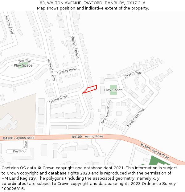 83, WALTON AVENUE, TWYFORD, BANBURY, OX17 3LA: Location map and indicative extent of plot