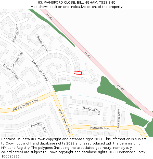 83, WANSFORD CLOSE, BILLINGHAM, TS23 3NQ: Location map and indicative extent of plot