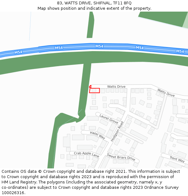 83, WATTS DRIVE, SHIFNAL, TF11 8FQ: Location map and indicative extent of plot