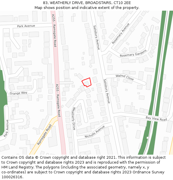 83, WEATHERLY DRIVE, BROADSTAIRS, CT10 2EE: Location map and indicative extent of plot