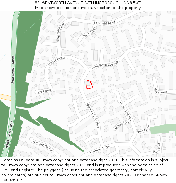 83, WENTWORTH AVENUE, WELLINGBOROUGH, NN8 5WD: Location map and indicative extent of plot