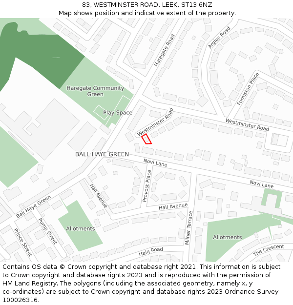 83, WESTMINSTER ROAD, LEEK, ST13 6NZ: Location map and indicative extent of plot