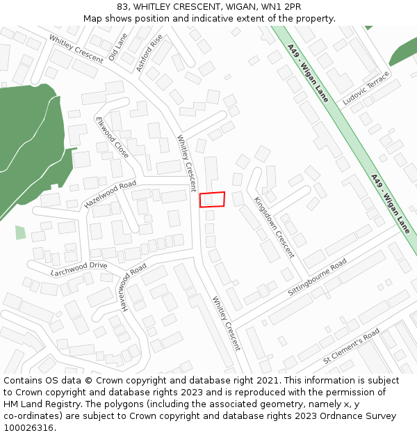 83, WHITLEY CRESCENT, WIGAN, WN1 2PR: Location map and indicative extent of plot