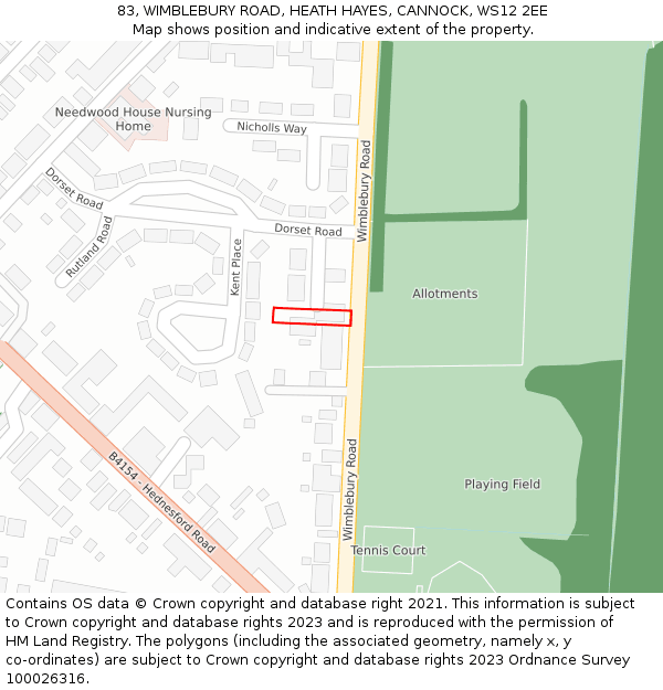 83, WIMBLEBURY ROAD, HEATH HAYES, CANNOCK, WS12 2EE: Location map and indicative extent of plot