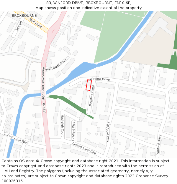 83, WINFORD DRIVE, BROXBOURNE, EN10 6PJ: Location map and indicative extent of plot