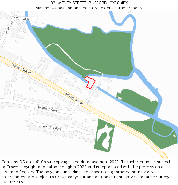 83, WITNEY STREET, BURFORD, OX18 4RX: Location map and indicative extent of plot