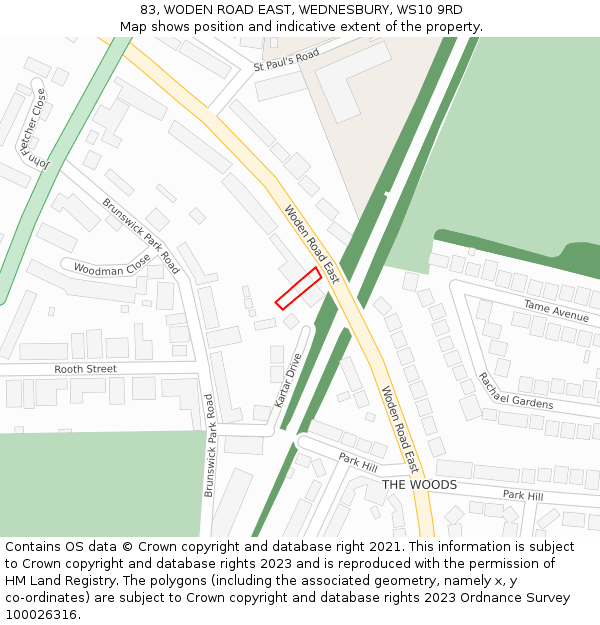 83, WODEN ROAD EAST, WEDNESBURY, WS10 9RD: Location map and indicative extent of plot