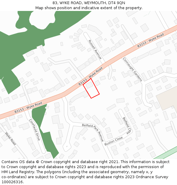 83, WYKE ROAD, WEYMOUTH, DT4 9QN: Location map and indicative extent of plot