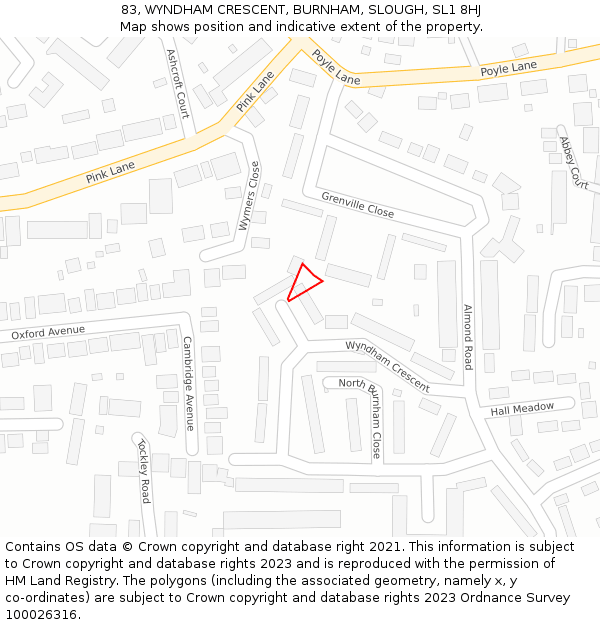 83, WYNDHAM CRESCENT, BURNHAM, SLOUGH, SL1 8HJ: Location map and indicative extent of plot
