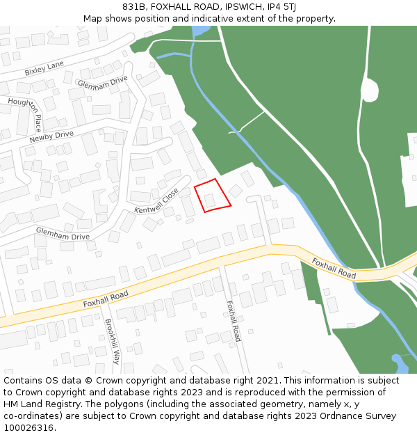 831B, FOXHALL ROAD, IPSWICH, IP4 5TJ: Location map and indicative extent of plot