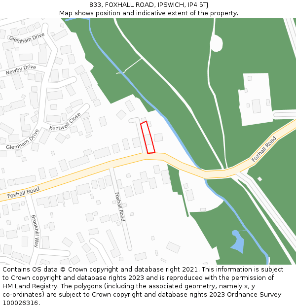 833, FOXHALL ROAD, IPSWICH, IP4 5TJ: Location map and indicative extent of plot