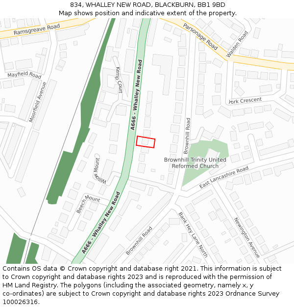 834, WHALLEY NEW ROAD, BLACKBURN, BB1 9BD: Location map and indicative extent of plot