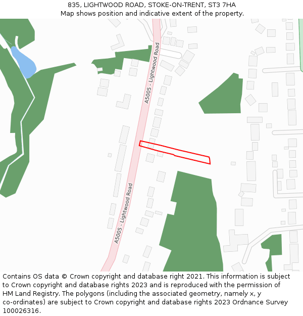 835, LIGHTWOOD ROAD, STOKE-ON-TRENT, ST3 7HA: Location map and indicative extent of plot