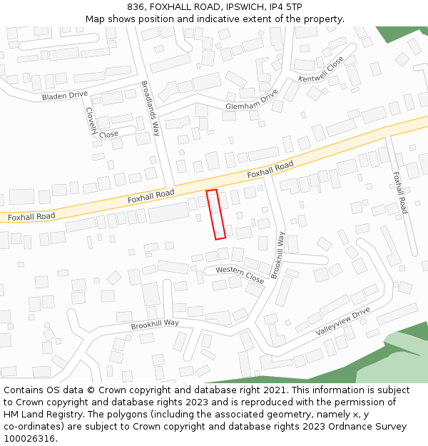 836, FOXHALL ROAD, IPSWICH, IP4 5TP: Location map and indicative extent of plot