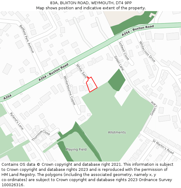 83A, BUXTON ROAD, WEYMOUTH, DT4 9PP: Location map and indicative extent of plot