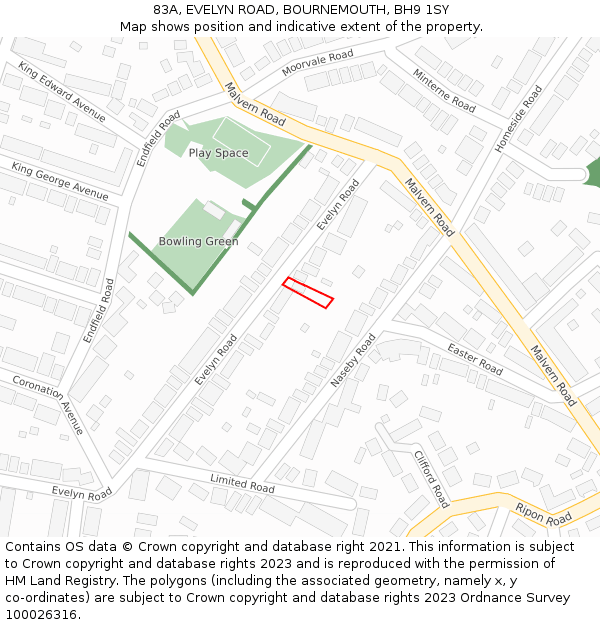 83A, EVELYN ROAD, BOURNEMOUTH, BH9 1SY: Location map and indicative extent of plot