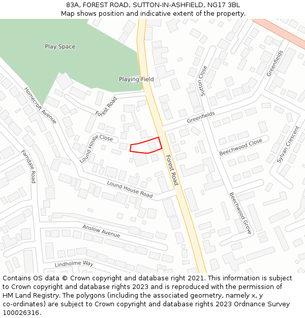 83A, FOREST ROAD, SUTTON-IN-ASHFIELD, NG17 3BL: Location map and indicative extent of plot