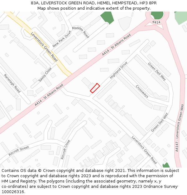 83A, LEVERSTOCK GREEN ROAD, HEMEL HEMPSTEAD, HP3 8PR: Location map and indicative extent of plot