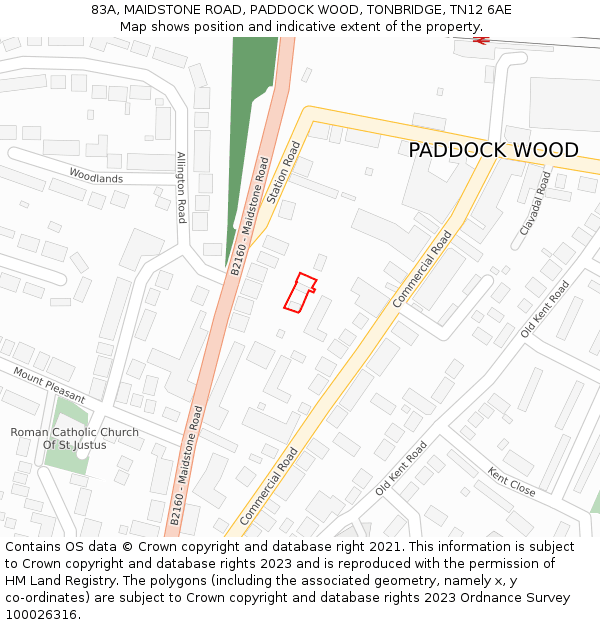 83A, MAIDSTONE ROAD, PADDOCK WOOD, TONBRIDGE, TN12 6AE: Location map and indicative extent of plot