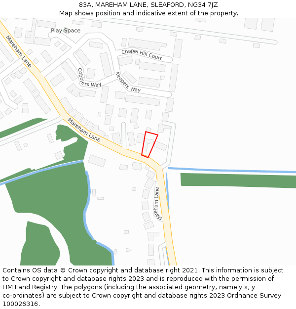 83A, MAREHAM LANE, SLEAFORD, NG34 7JZ: Location map and indicative extent of plot