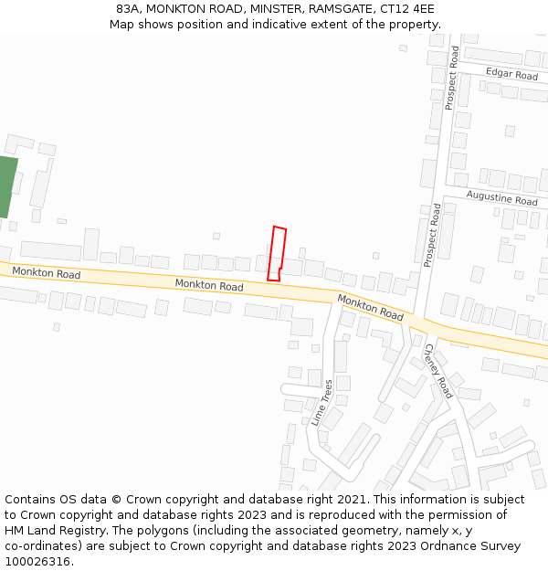 83A, MONKTON ROAD, MINSTER, RAMSGATE, CT12 4EE: Location map and indicative extent of plot